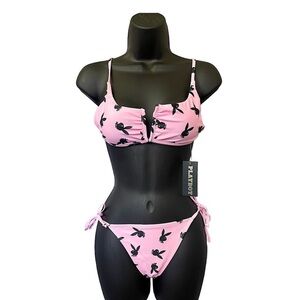 PLAYBOY Pink and Black Bikini Two Piece
